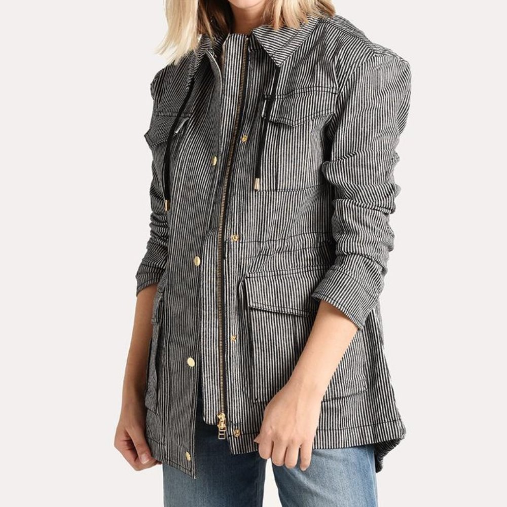 Anthony Thomas Melillo ATM WOMEN'S RAILROAD STRIPE FIELD JACKET SIZE SMALL